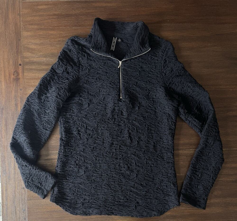 SNO SKINS 1/4 Zip Shirt Pullover Women’s XL Black Long Sleeve Jacquard Travel